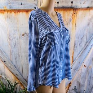 A.N.A. Blue White Stripe Oversized Small Button Down Blouse
